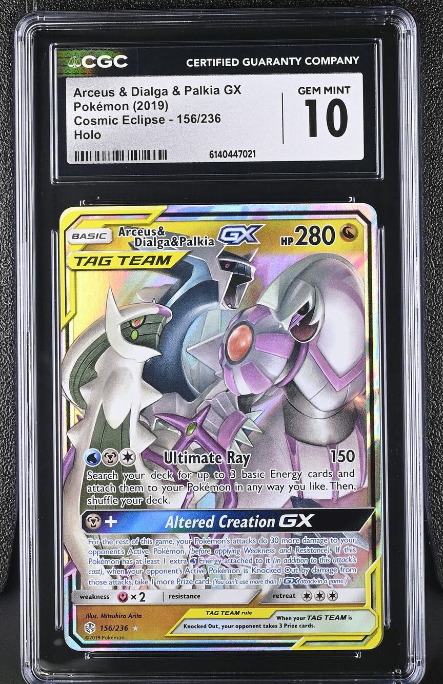 CGC 10 GEM MINT Arceus & Dialga & Palkia GX 156/236 2019 Cosmic Eclipse Graded
